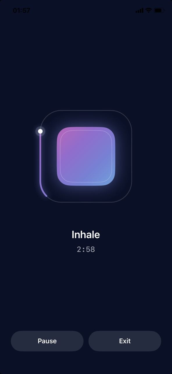 Hima box breathing screen: Inhale